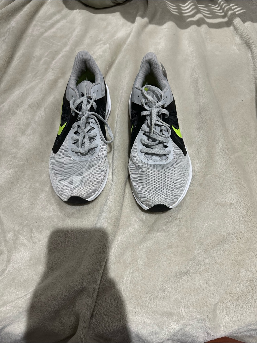Mens Nike Downshifter Athletic Shoe White, Black & Neon Green